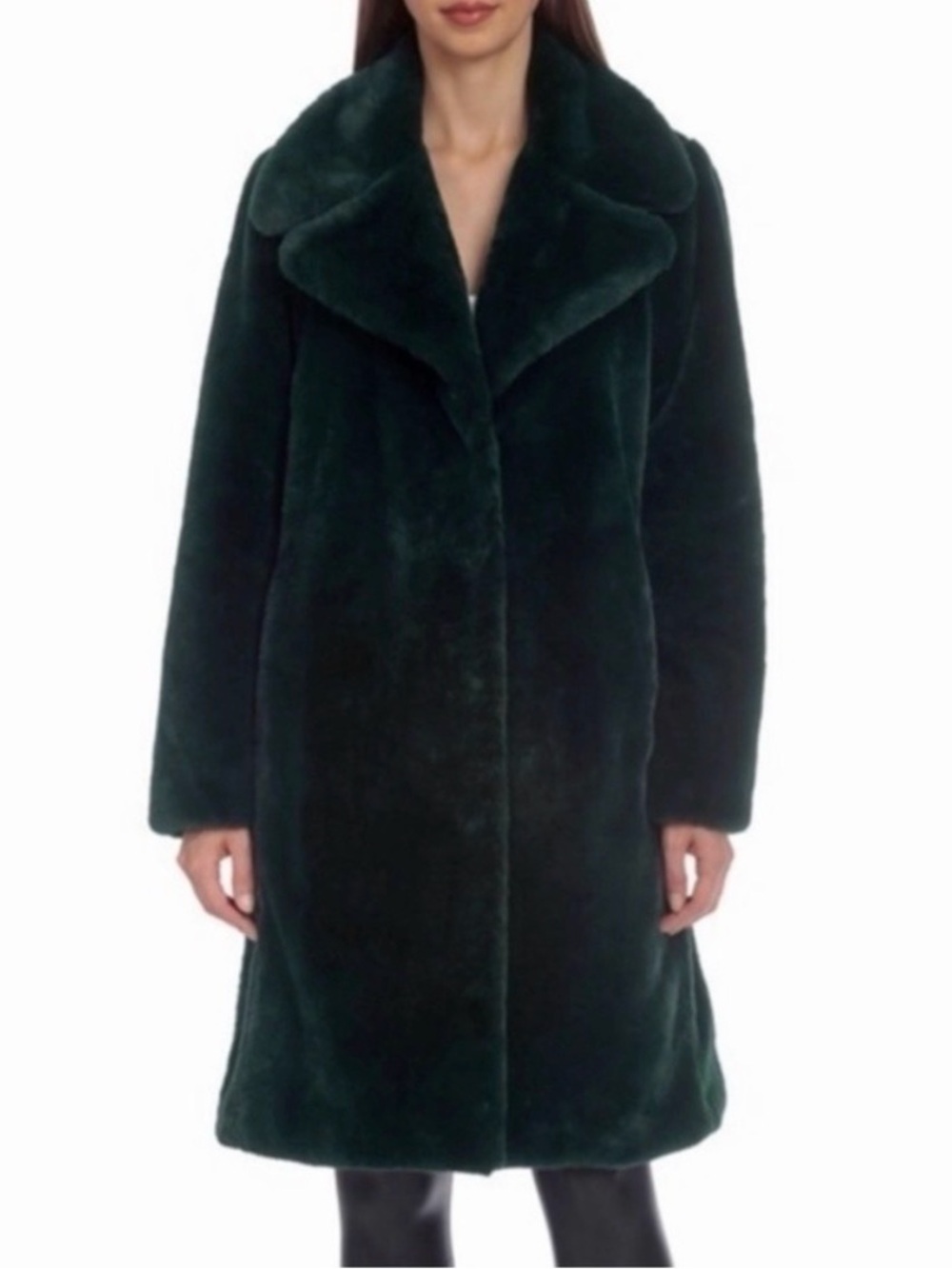 Avec Les Filles Long Faux Fur Coat in Dark Green